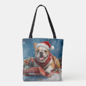 Bulldog in Sledge Laat het sneeuwen Kerstmis Draagtas (Achterkant)