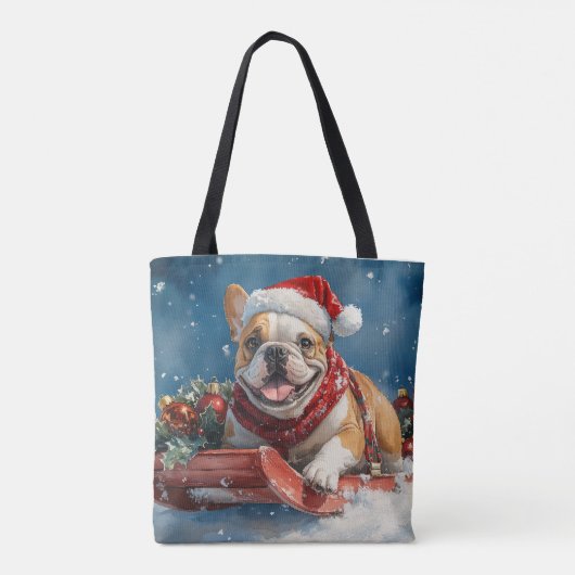 Bulldog in Sledge Laat het sneeuwen Kerstmis Draagtas (Achterkant)