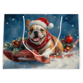 Bulldog in Sledge Laat het sneeuwen Kerstmis Groot Cadeauzakje (Voorkant)