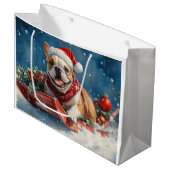 Bulldog in Sledge Laat het sneeuwen Kerstmis Groot Cadeauzakje (Voorkant Gekanteld)