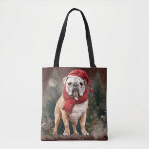 Bulldog in Sneeuw Kerstmis Draagtas