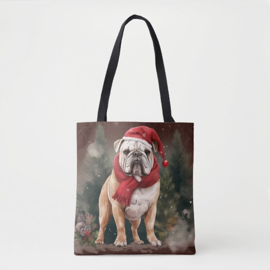 Bulldog in Sneeuw Kerstmis Draagtas (Voorkant)