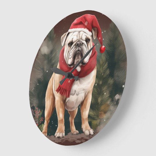 Bulldog in Sneeuw Kerstmis Grote Klok (Hoek)