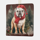 Bulldog in Sneeuw Kerstmis Keramisch Ornament (Links)