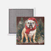 Bulldog in Sneeuw Kerstmis Magneet (Voorkant / Achterkant)