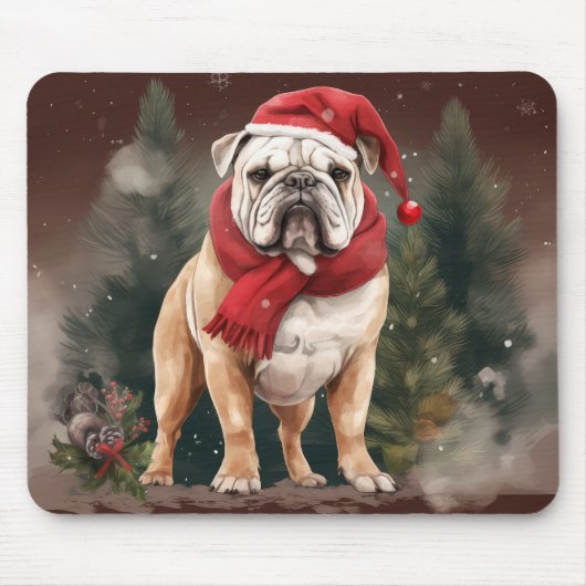 Bulldog in Sneeuw Kerstmis Muismat (Voorkant)
