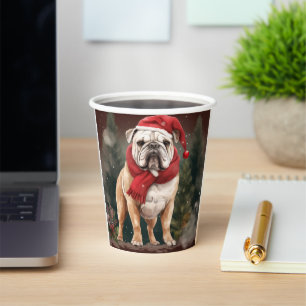 Bulldog in Sneeuw Kerstmis Papieren Bekers