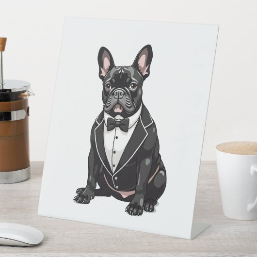 Bulldog in Tuxedo Reclamebord Met Voetstuk (Insitu)