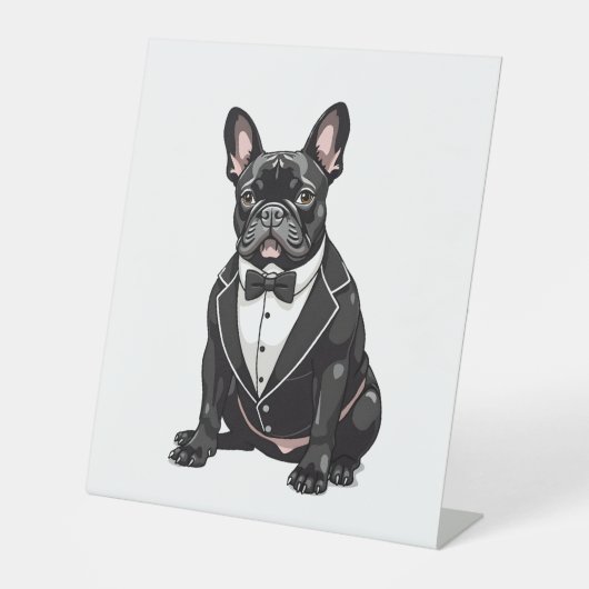 Bulldog in Tuxedo Reclamebord Met Voetstuk (Voorkant)