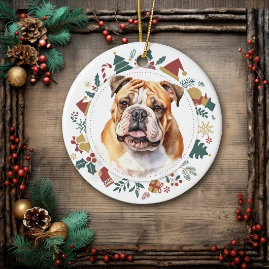 Bulldog ingelijst in kerst Afbeeldingen Keramisch Ornament