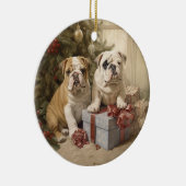 Bulldog Kerst Keramisch Ornament (Rechts)