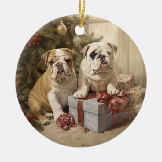 Bulldog Kerst Keramisch Ornament (Voorkant)