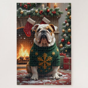 Bulldog Kerst Kunst Legpuzzel