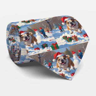 Bulldog Kerst Sneeuwscène Stropdas