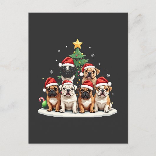 Bulldog Kerstboom Kerstman Hoed Puppy liefhebbers Briefkaart (Voorkant)