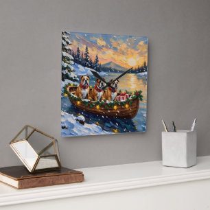Bulldog Kerstboot Holiday Vierkante Klok