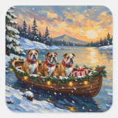 Bulldog Kerstboot Holiday Vierkante Sticker (Voorkant)