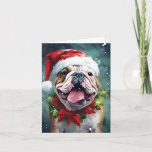 Bulldog Kerstborstel schilderen kunstwerk Kaart