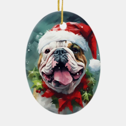 Bulldog Kerstborstel schilderen kunstwerk Keramisch Ornament (Achterkant)
