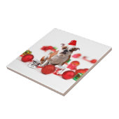 Bulldog kerstcadeau doos Ornamenten rode kerstmuts Tegeltje (Zijkant)