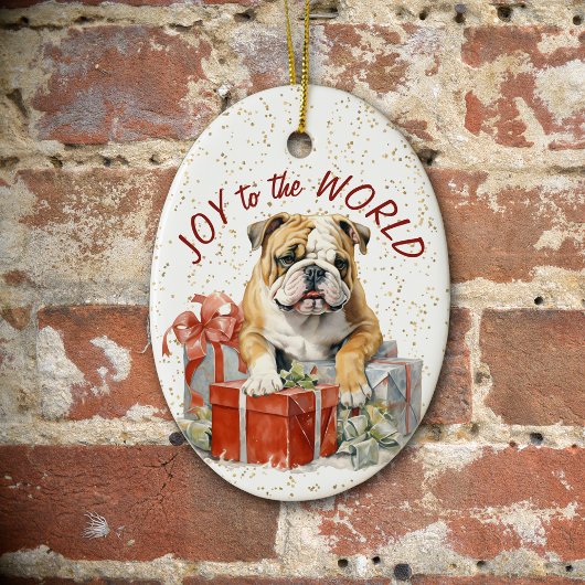 Bulldog Kerstcadeaus Vreugde aan de Wereld Keramisch Ornament