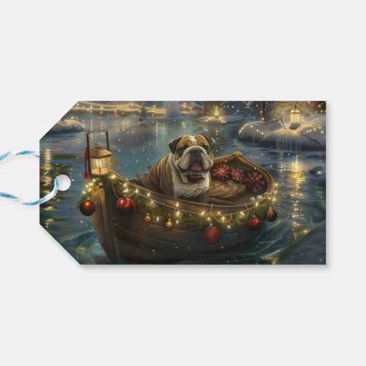 Bulldog Kerstfeest reis Cadeaulabel (Achterkant Horizontaal)
