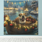 Bulldog Kerstfeest reis Canvas Afdruk (Insitu (Houten vloer))