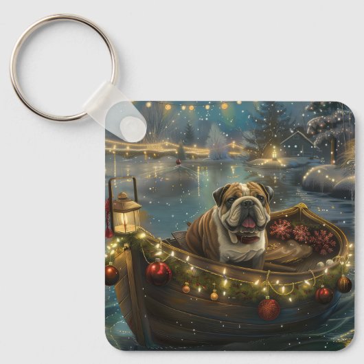 Bulldog Kerstfeest reis Sleutelhanger (Voorkant)