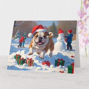 Bulldog Kerstfeest Sneeuw Landschap Kaart