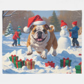 Bulldog Kerstfeest Sneeuwscène Fleece Deken (Voorkant (Horizontaal))