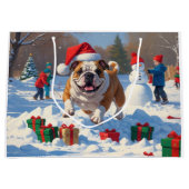 Bulldog Kerstfeest Sneeuwscène Groot Cadeauzakje (Voorkant)
