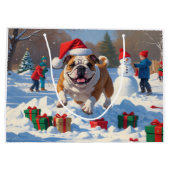 Bulldog Kerstfeest Sneeuwscène Groot Cadeauzakje (Achterkant)