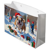 Bulldog Kerstfeest Sneeuwscène Groot Cadeauzakje (Achterkant Gekanteld)