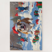 Bulldog Kerstfeest Sneeuwscène Legpuzzel (Verticaal)