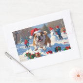 Bulldog Kerstfeest Sneeuwscène Rechthoekige Sticker (Envelop)
