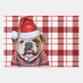 Bulldog Kersthond Rood Wit Plaid Inpakpapier Vel (Voorkant 3)