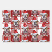 Bulldog Kersthond Rood Wit Plaid Inpakpapier Vel (Voorkant 2)