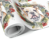 Bulldog Kerstkrans feestelijke pup Cadeaupapier (Rol Hoek)
