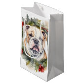 Bulldog Kerstkrans feestelijke pup Klein Cadeauzakje (Voorkant Gekanteld)