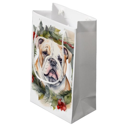 Bulldog Kerstkrans feestelijke pup Klein Cadeauzakje (Achterkant Gekanteld)
