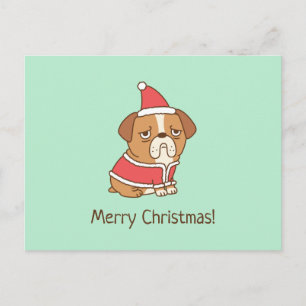 Bulldog Kerstman Grappige Kerstdag Wenskaart Briefkaart