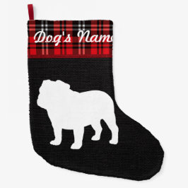 Bulldog Kerstmis Burlap Tartan Holiday Stocking Grote Kerstsok