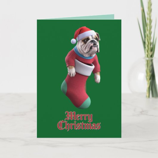 Bulldog Kerstmis Feestdagen Kaart (Voorkant)