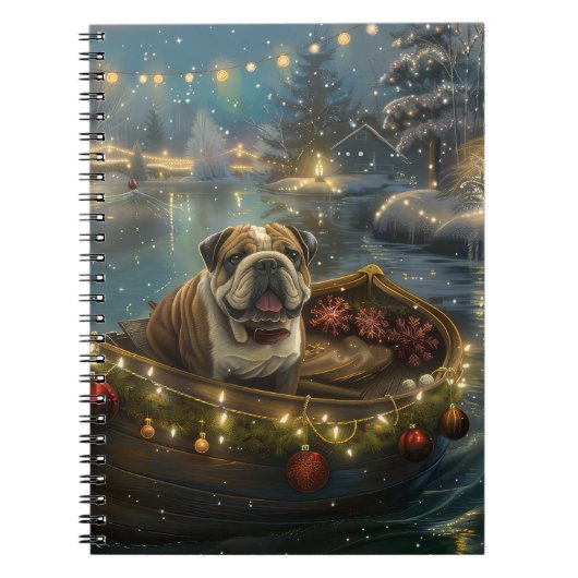 Bulldog Kerstmis Festive Reis Notitieboek (Voorkant)