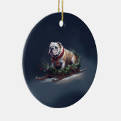 Bulldog Kerstmis sneeuw winter Keramisch Ornament (Rechts)