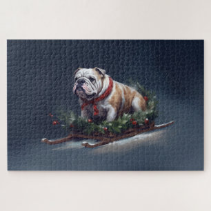 Bulldog Kerstmis sneeuw winter Legpuzzel