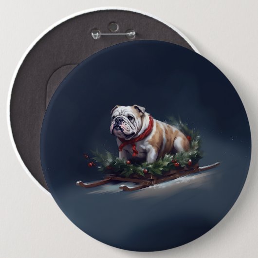 Bulldog Kerstmis sneeuw winter Ronde Button 6,0 Cm (Voorkant /achterkant)