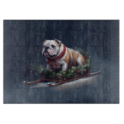 Bulldog Kerstmis sneeuw winter Snijplank (Voorkant)