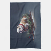 Bulldog Kerstmis sneeuw winter Theedoek (Verticaal)