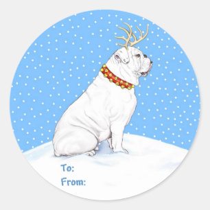 Bulldog Kerstrendierwit Ronde Sticker